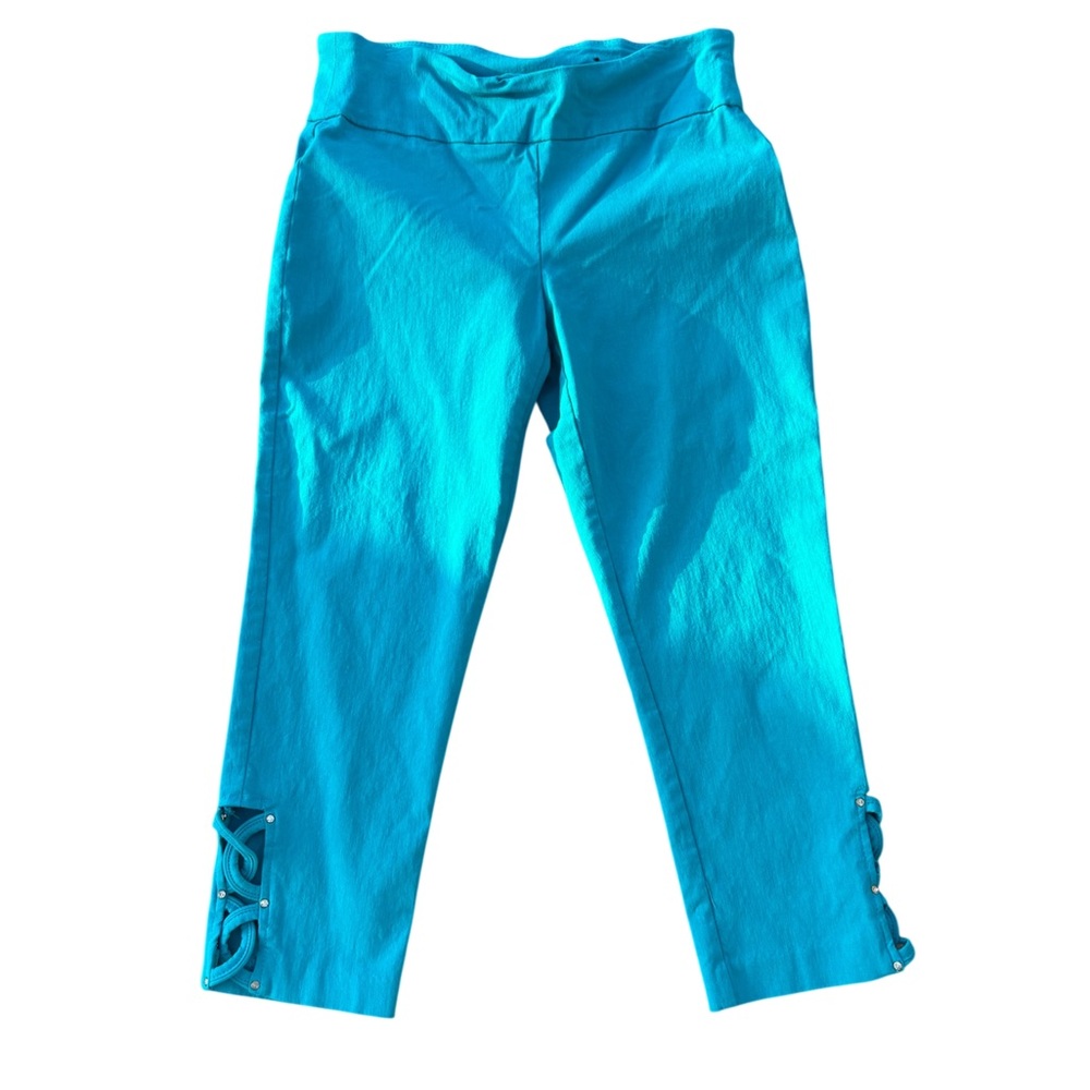 Attyre Y2K Turquoise Rhinestone Cutout Capri Pants S